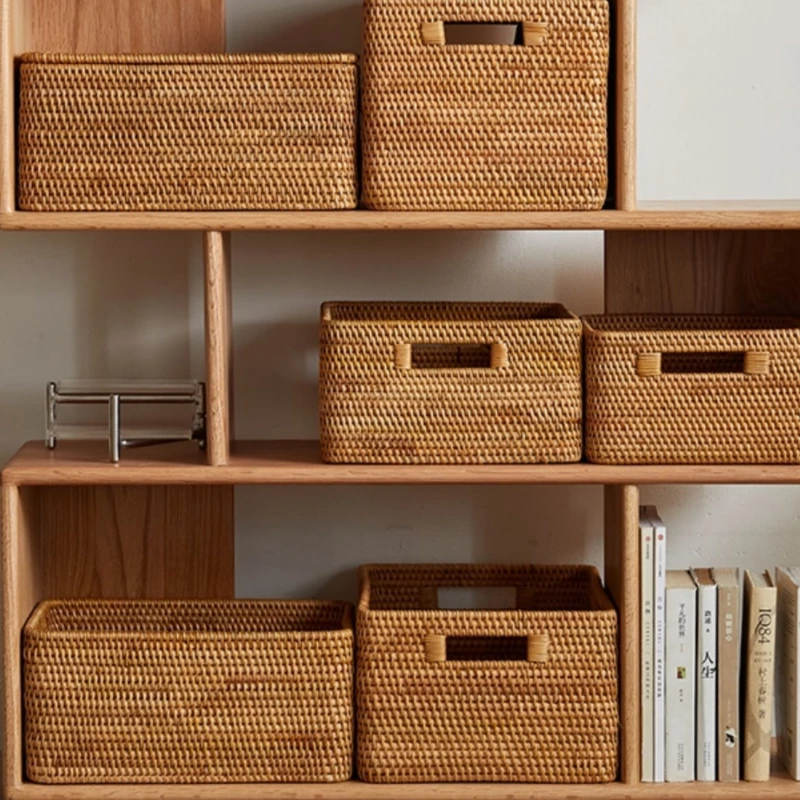 

Minimalist Home Rattan Storage Basket Rectangular Woven Vietnam Bamboo Basket Box Sundries Sorting and Clothing Storage