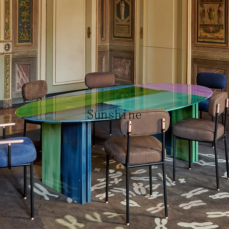 

Creative household oval dining table FRP personalized oil painting dining table