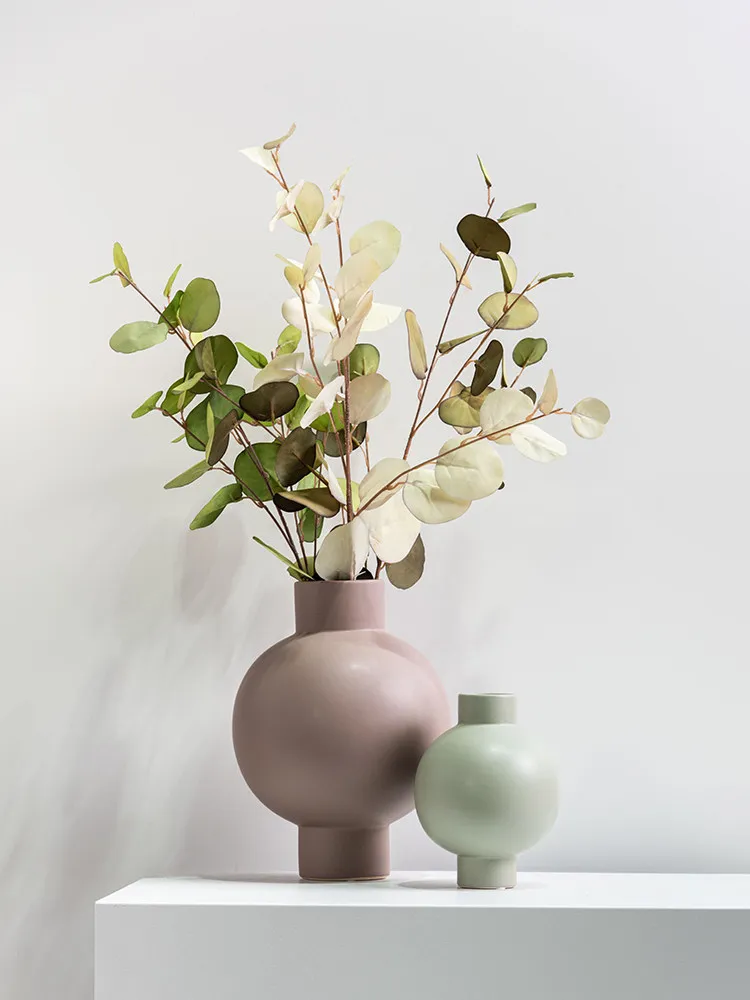 Ornament Cream Wind Round Flower Ware Ceramic Ornament Ornament Home Living Room Model Room Hotel Creative Vase