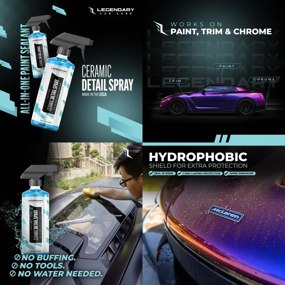 

Legendary Ceramic Detail Spray 16oz - Quick Detailer Spray for High Gloss Shine & Hydrophobic Protection - Ceramic Coating for C