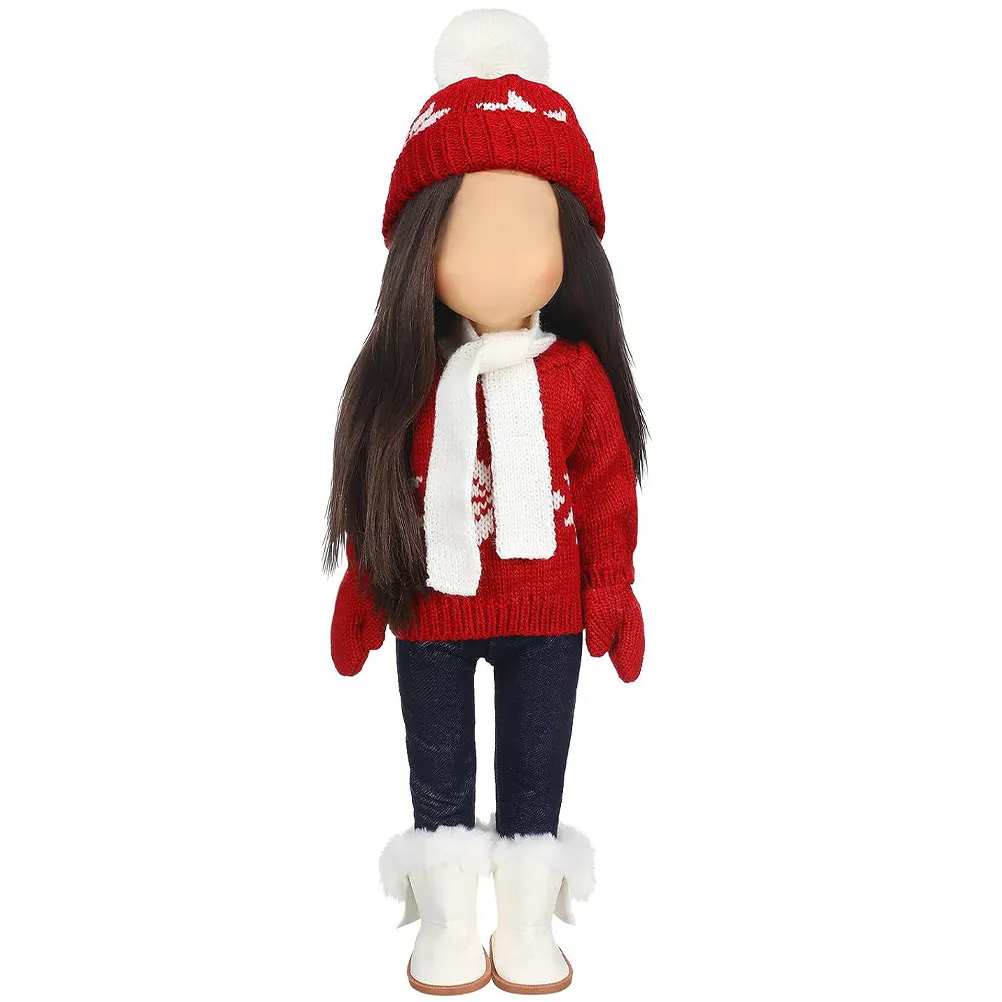 

Mini Christmas Outfit 18in Winter Sweater Pants Hat Scarf Gloves Shoes Soft Cotton Reusable Dress Up Accessories DIY Kids