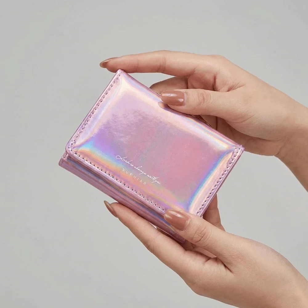 

Portable Multi-card Slot Laser Short Wallet Colorful Multifunctional Triple Fold Wallet Small Hasp Pu Laser Coin Purse Daily