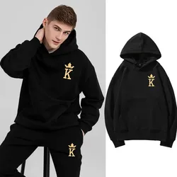 Couple K Q Printed Tracksuit Fleece Hoodies+Pants Hoody Set Men's Women's Oversized Dating Casual Pullover Clothing Sweatshirts