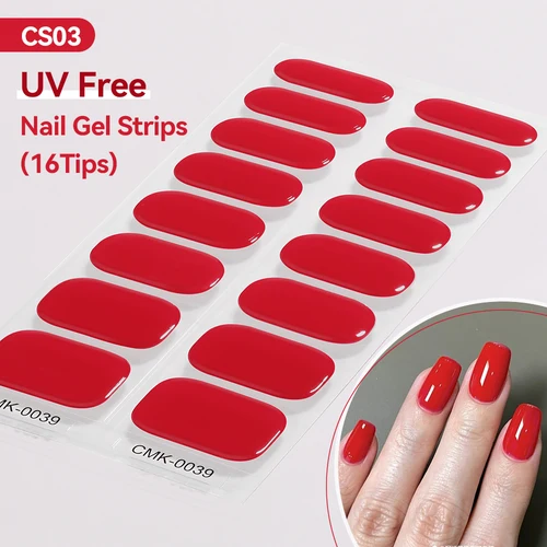Imagen 2 del producto 16 puntas de cerezas rojas sin UV tiras de Gel para uñas sin necesidad de lámpara UV pegatinas de cobertura completa curadas para calcomanías de uñas 3D manicura prensa en diapositiva