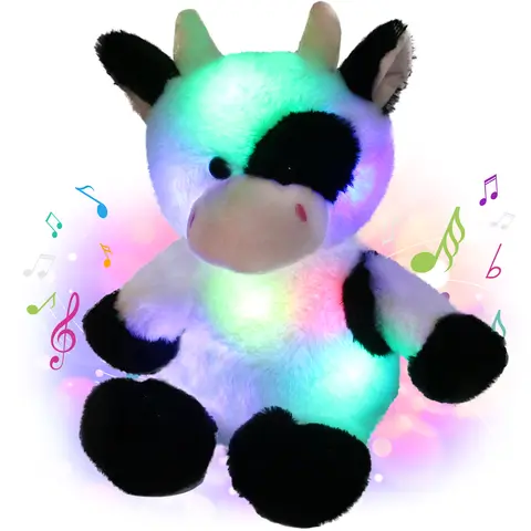 Glowing Dairy Cattle Plush Toy, Farm Cow Stuffed Animal,Farm Theme Birthday Soft Plush Toy Gift For Kids, Cute Doll Companion