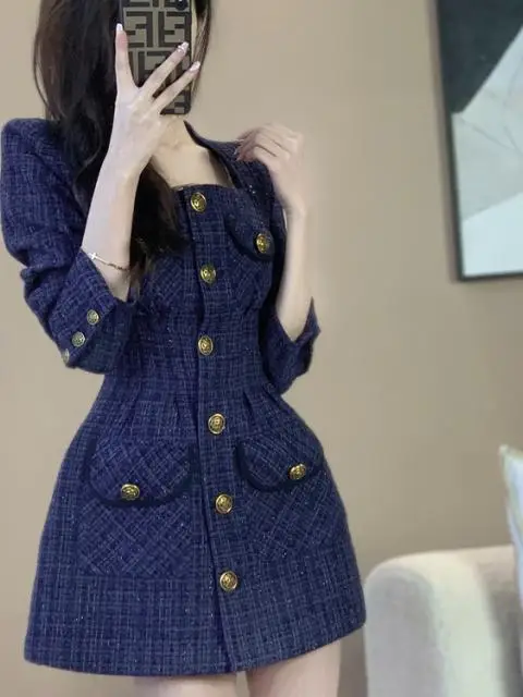 Ele Gonna longuette a trapezio per ort Donna Bottone singolo Vita alta Dimagrante Donna Dr Autunno Inverno Lungo Sve