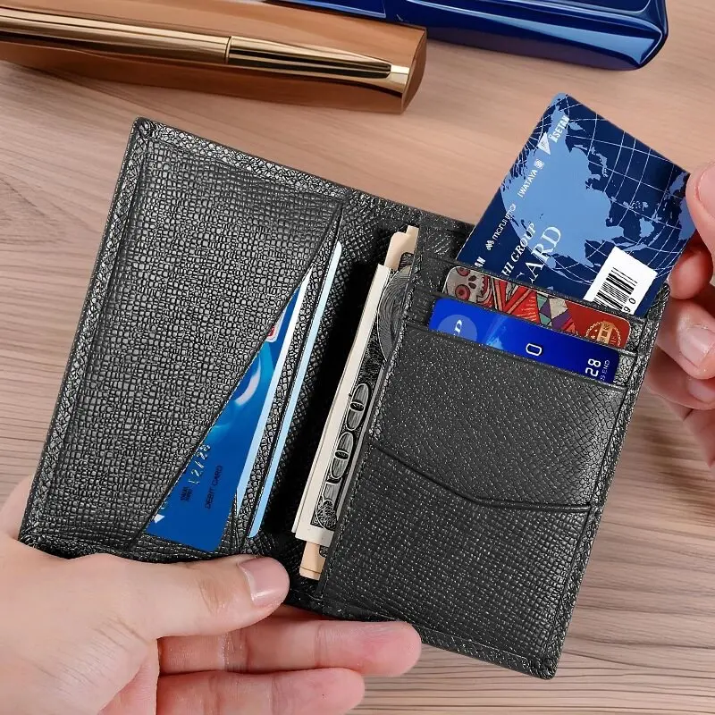 Top Layer Cowhide Anti Pocket Wallet with Multiple Card Slots, RFID Anti-theft Card Holder, Men's and Women's Real Pickup Bag