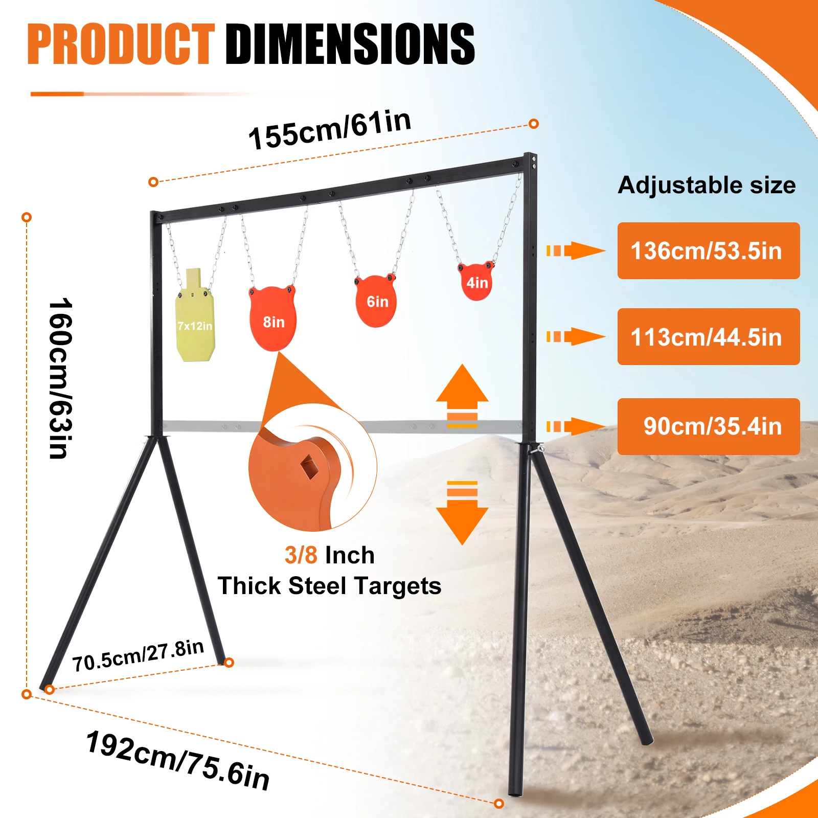 AR500 Steel Target Combo Set with 3/8 Inch Thick Torso Target and Steel Gongs, Adjustable Stand and Hardware for Outdoor Target Practice and Training