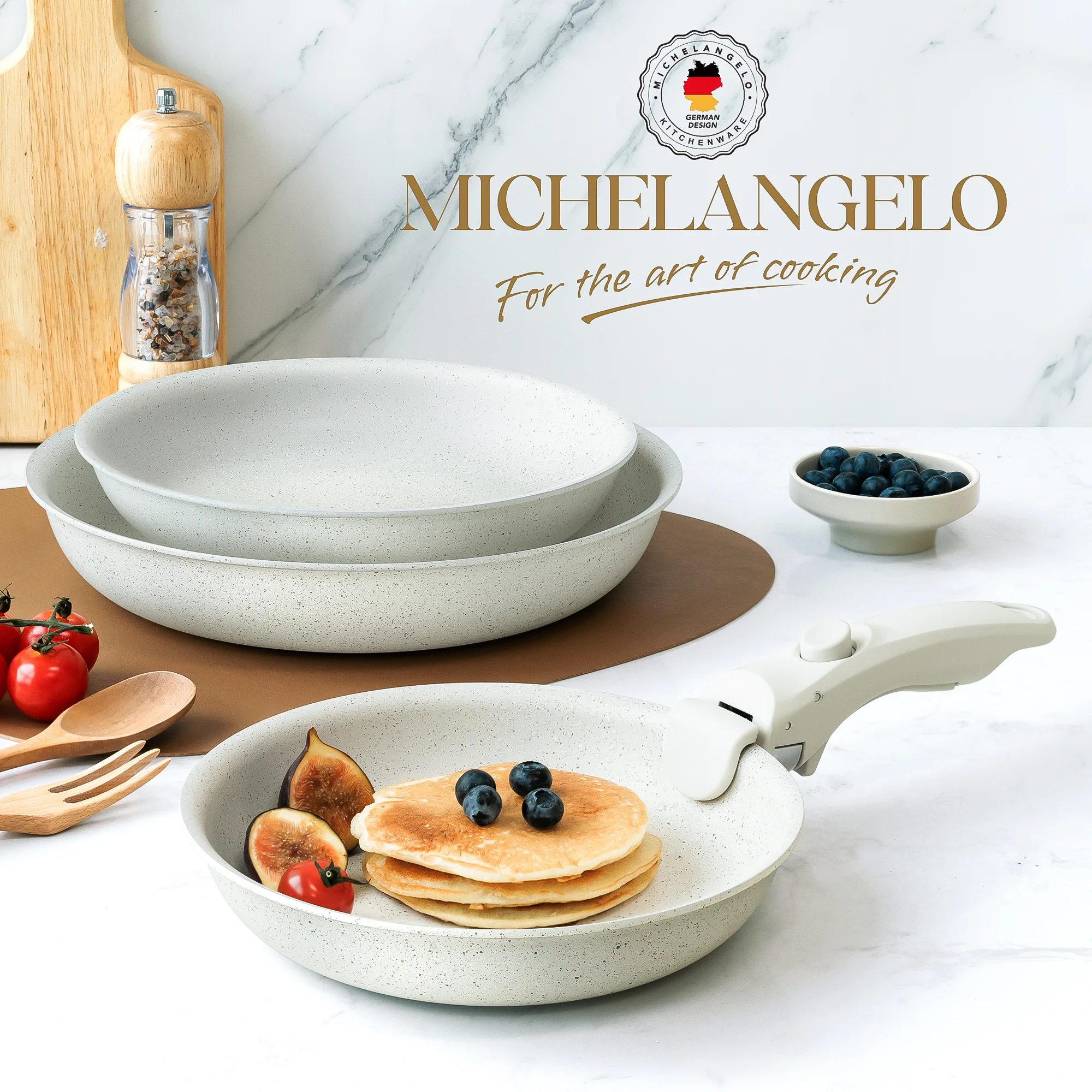 

MICHELANGELO Non Stick Frying Pan Set with Removable Handle Granite Coating Induction Cooker Frying Pot Steak Omelette Pan