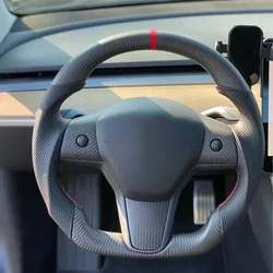 Model Y 350mm Alcantara kierownica z prawdziwego skóra NAPPA węglowego z ogrzewaniem dla modelu Tesla 3