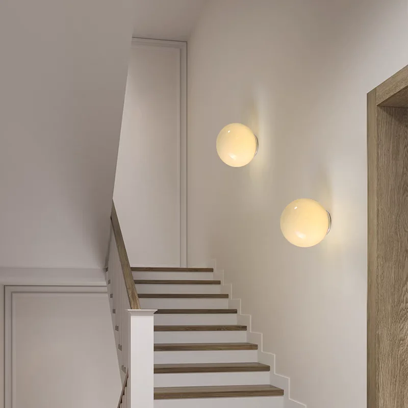 White Round Glass Wall Lamp Modern Minimalist Bauhaus Cream Style Bubble Lights Study Bedroom Bedside Designer Background Light