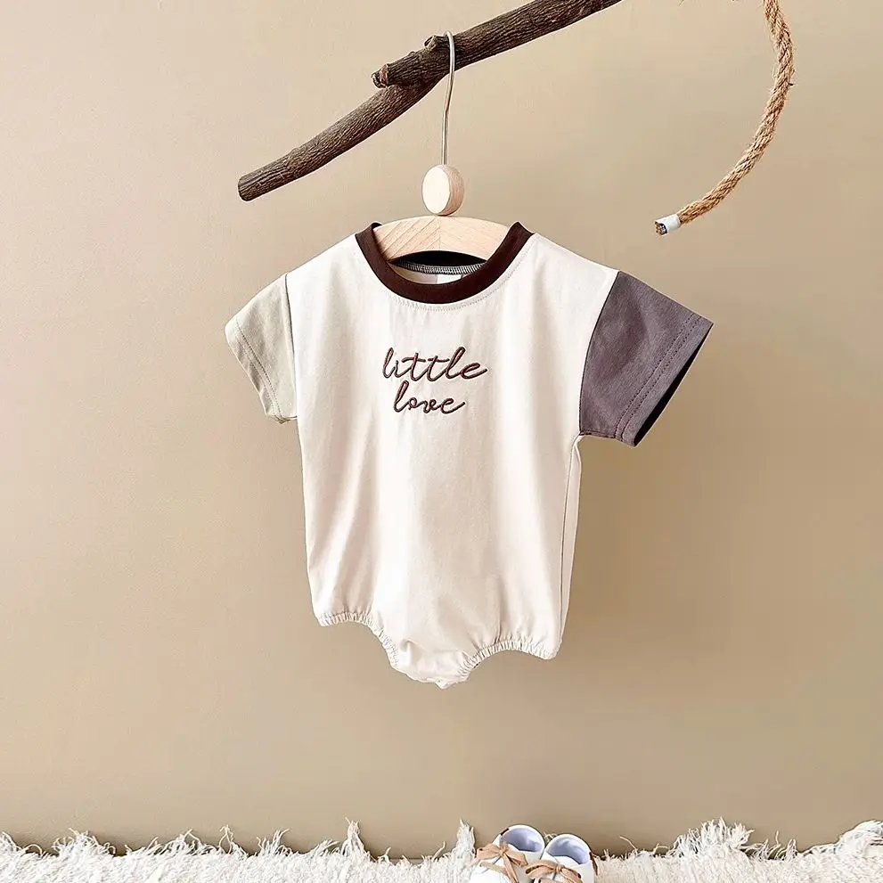 Newborn Baby Girl Romper Casual Letter Embroidery Button Jumpsuit Short Sleeve Infant Clothes Summer Baby Boys Clothes Bodysuit