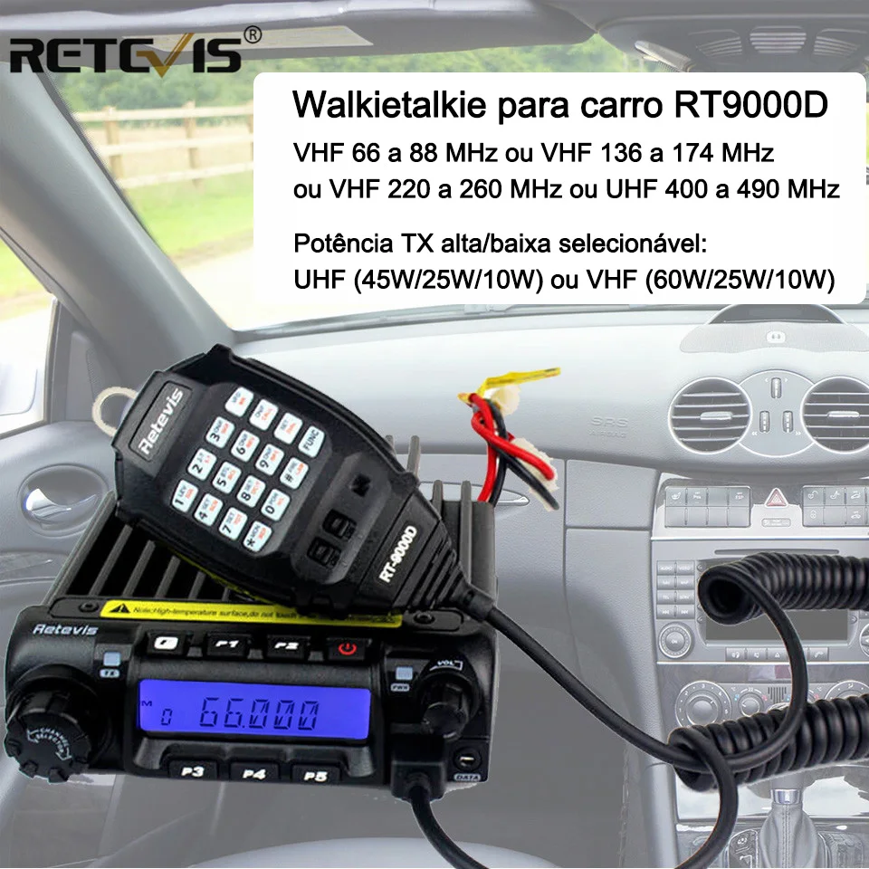 Retevis RT-9000D Estação de rádio para carro móvel Transceptor VHF UHF 200CH Scrambler Walkie Talkie VOX CTCSS/DCS para caminhão de ônibus