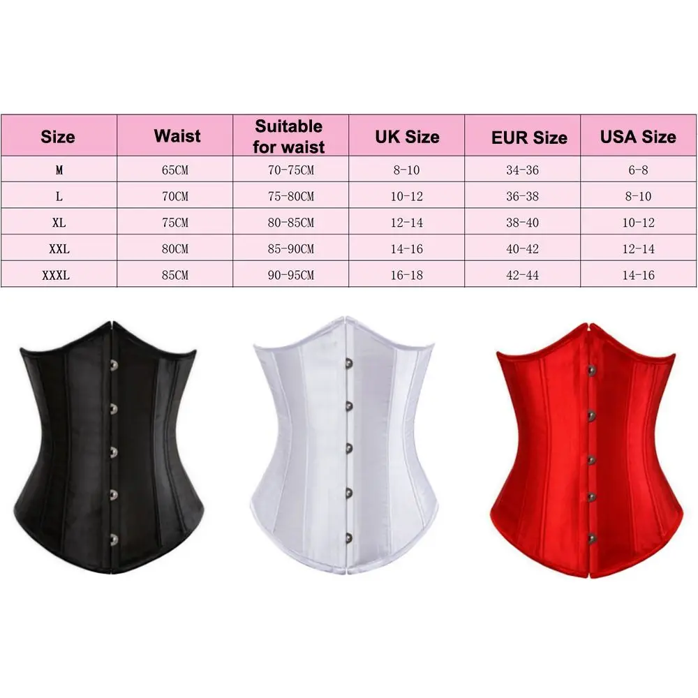 Women Gothic Sexy Satin Underbust Corset Bustier Waist Cincher Slimming Body Shaper Corselete Lingerie Plus Size Party Clubwear