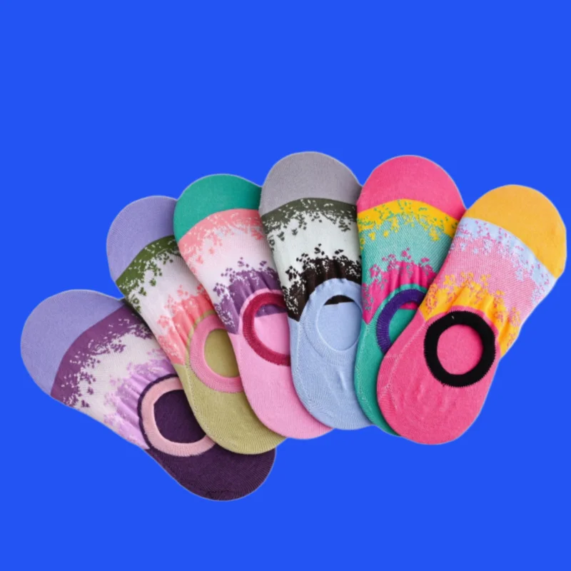 6/12 Pairs Summer Colorful High-value Outer Wear Boat Socks Silicone Non-slip No-fall Cotton Socks Ladies Invisible Socks