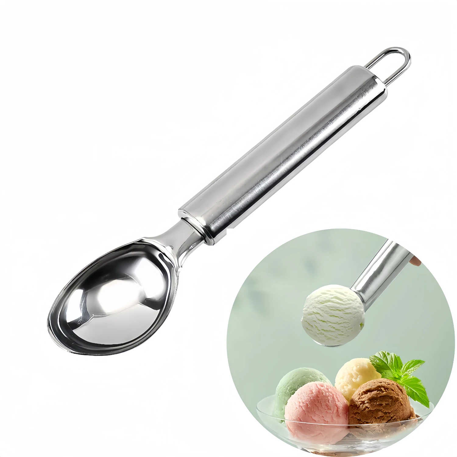 

1pc Stainless Steel Ice Cream Spoon, Comfortable Handling Potato Mud Spoon, Non-stick Utensils, Ice Cream Scoop, Gadget For Re