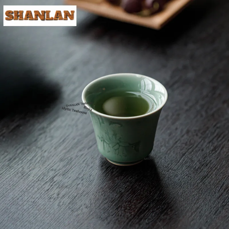 100ml Yue Kiln Celadon Shadow Teacup Japanese Tea Bowl Cup for Tea Tea-tasting Personal Cup Jianzhan Master Cups Chinese Tea Set
