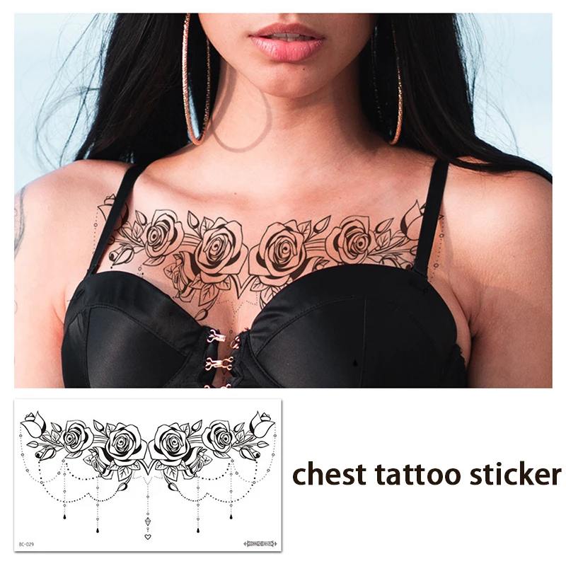 

Черная сексуальная наклейка-тату розы для груди, спины и живота; реалистичная временная наклейка; водонепроницаемая и устойчивая к поту.