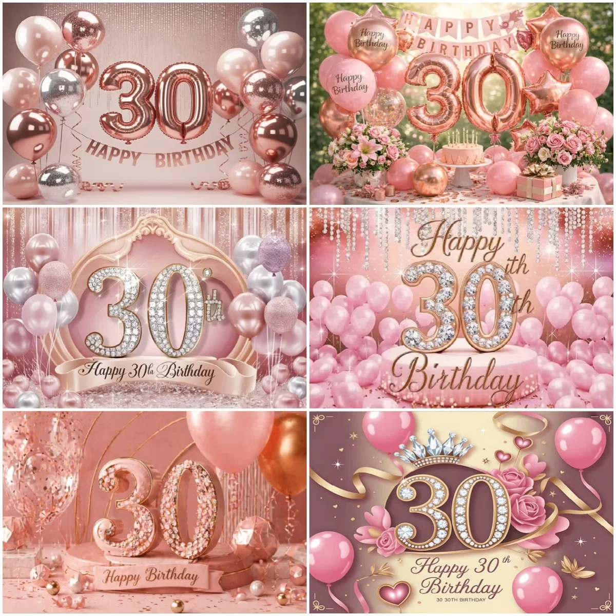 

Happy 30th Birthday Background Flower Girls Birthday Party Decorations Banner Glitter Balloon Photography Studio Backdrop Props