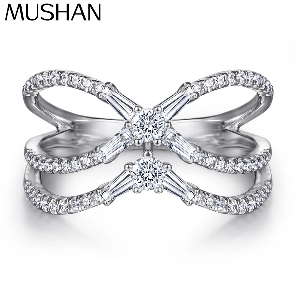 MuShan Jewelry 925 Sterling Silver Rings Bands Engagement Ring 7A Cubic Zirconia Elegant Timeless Anniversary  Women Gift