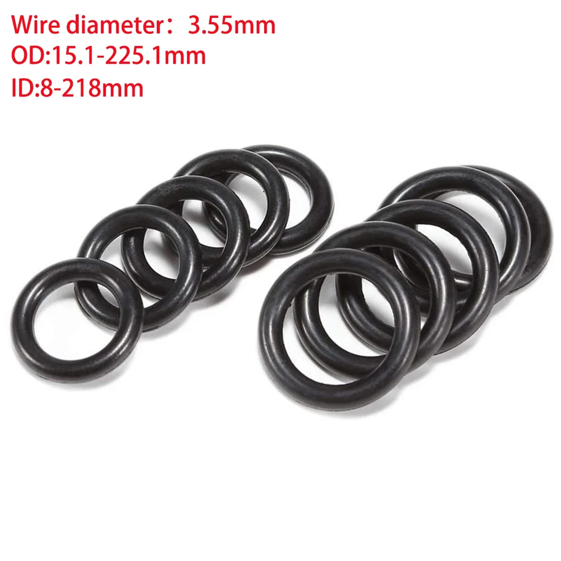 ID 8~69mm  EPDM O-Type Ring Seal Gasket CS 3.55mm OD 15.1~225.1mm Rubber Insulated Waterproof Washer Black O-Ring 2/5/10 Pcs