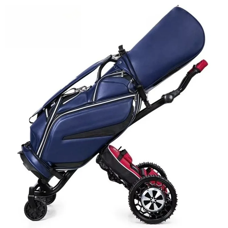 Aluminum Golf Trolley Four Wheel Push Cart Easy Climbing Design Suitable For Golf Bag Transport On Course Outdoor Walking Using