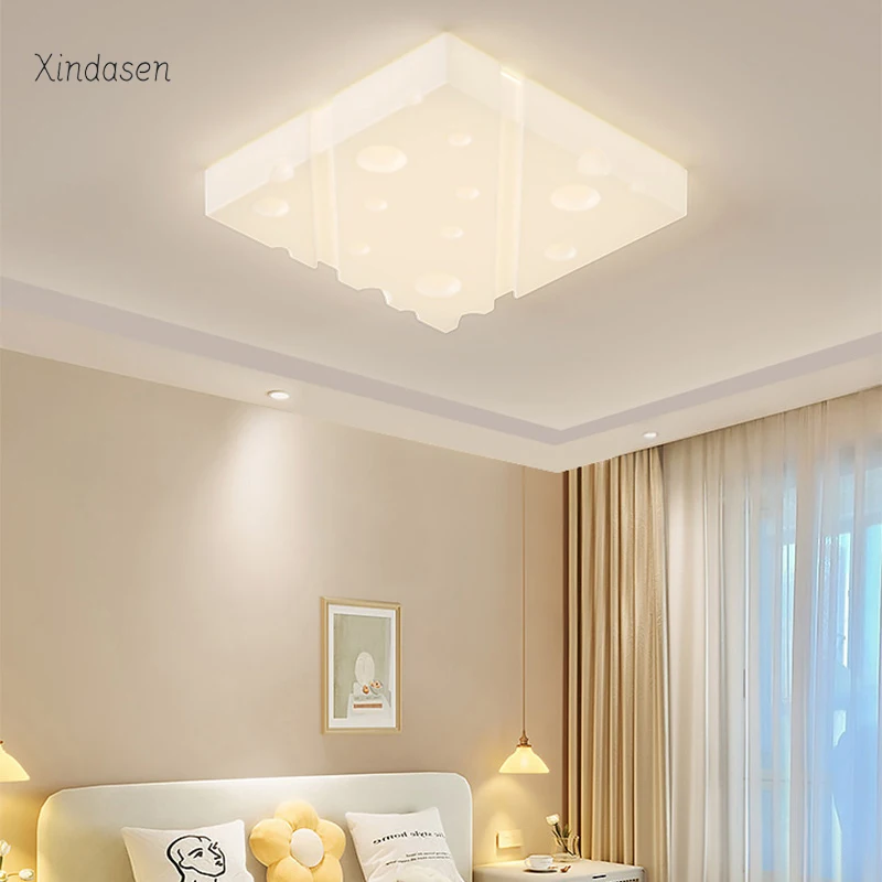 

Bedroom Lamp Cream Style Led Ceiling Light Modern Minimalist Square Hall Lamp Ceiling Chandelier Kids Room Cheese Cake Deco Lamp