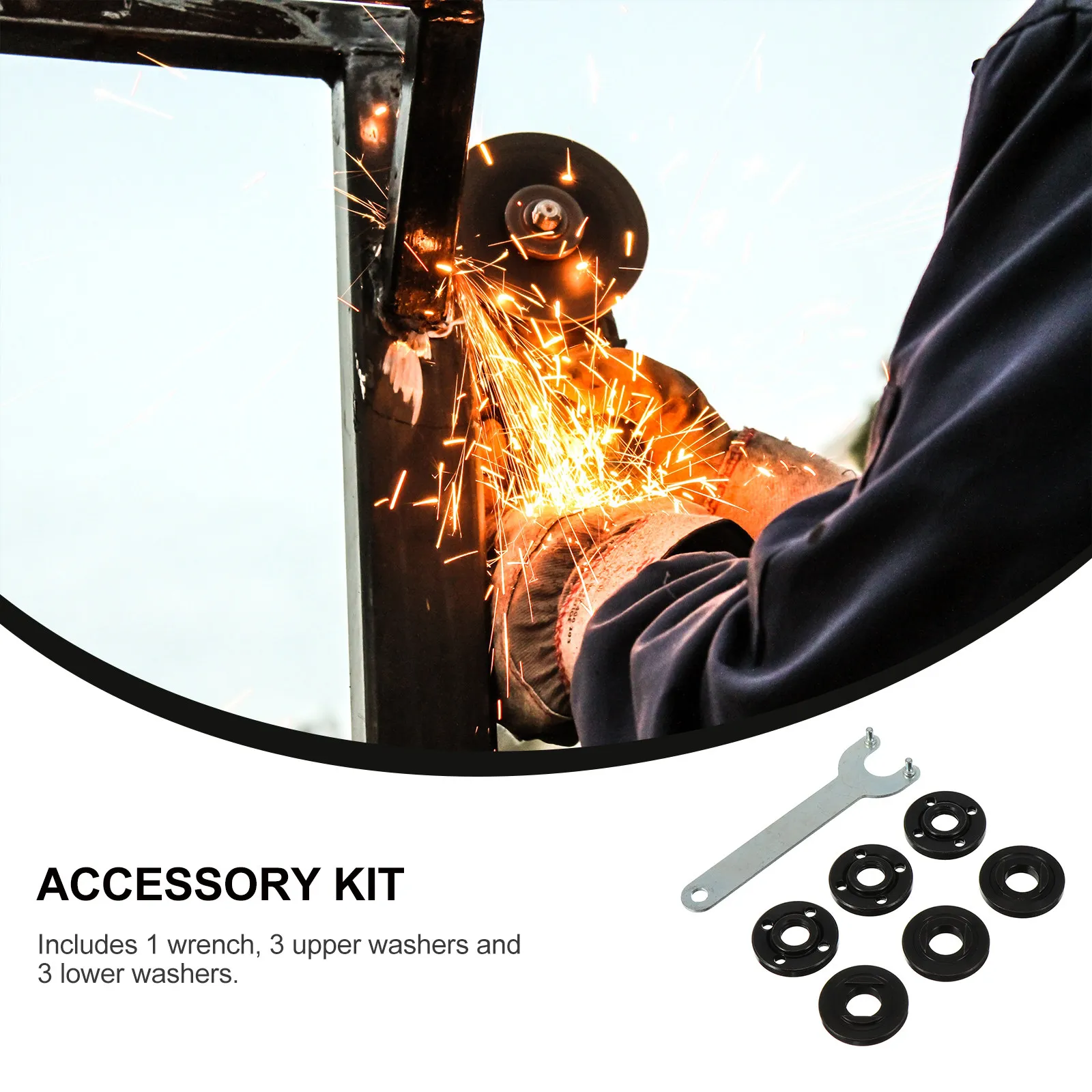 1Set Carbon Steel Angle Grinder Wrench Spanner Nut Kit Including Upper Lower Gaskets for 125Mm Angle Grinder Accessories