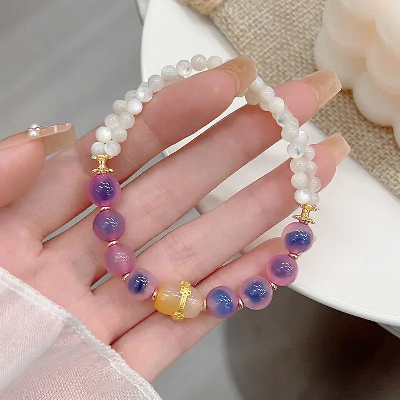 

Original Peach Blossom Edge Super Fairy Sweet Pink Heart Agate Bracelet Light Luxury Minority Handmade Girlfriends Bracelet