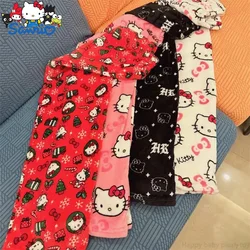 Sanrio Hello Kitty Pajamas Christmas Hello Kitty Flannel Pants Winter Warmth Pajamas Home Pants In Autumn Winter Fashion Trous