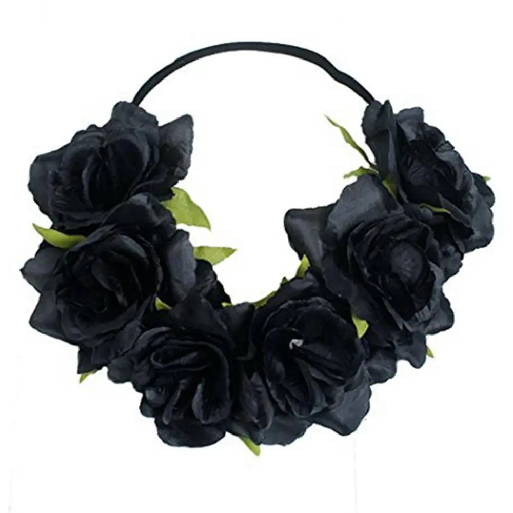 INS Rose Flower Crown Headband Women Mexican Stretch Headband Floral For Garland Party Festival Hair Garland Wedding Headpieces