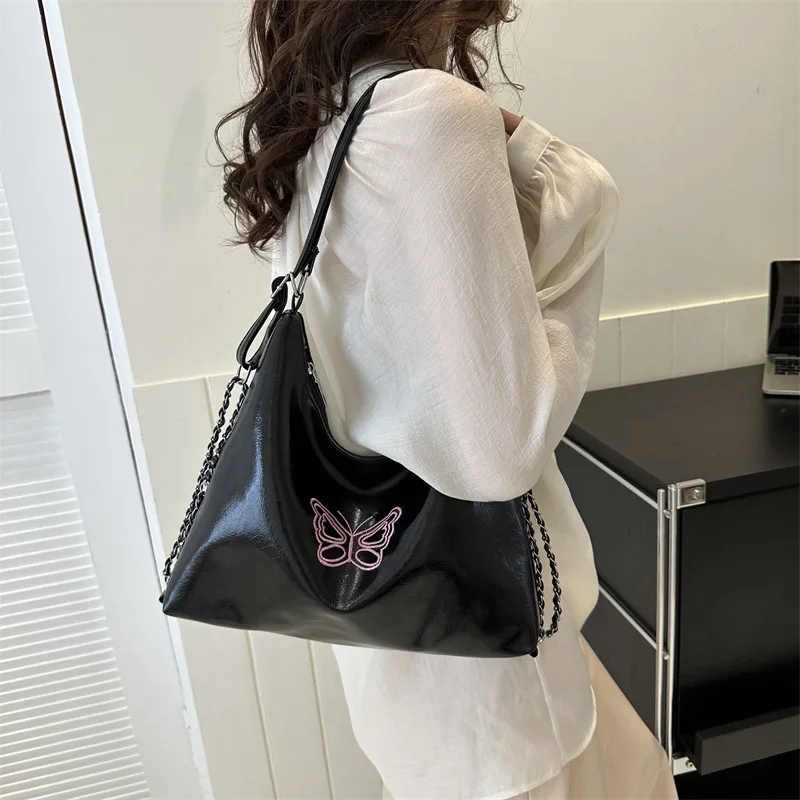 Bolso de hombro de gran capacidad para mujer, bandolera de marca de lujo Simple, bolso de mano con cadena, nueva versión coreana