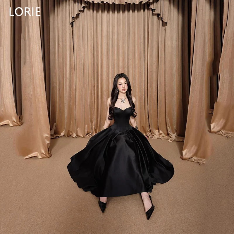 

LORIE Black Swan Satin Wedding Dresses A-Line Strapless Ankle-Length Pleat Bridal Dress Elegent Bridal Gown 2025 Customized