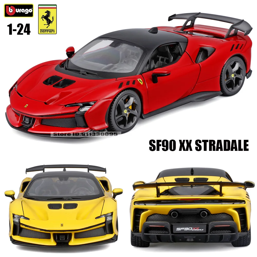 Bburago 1:24 Ferrari série LAFERRARI SF90 XX STRADALE modèle de voiture en alliage jaune et rouge moulé sous pression jouet Collection cadeau