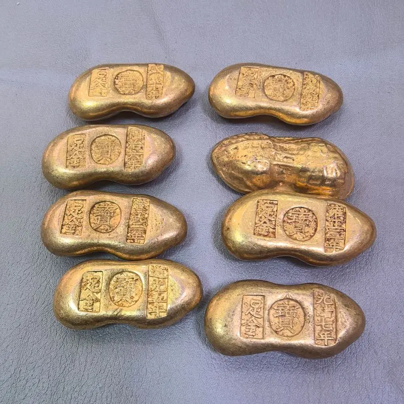 pure copper gilded golden peanuts ingots gold coins, nostalgic decorative items.