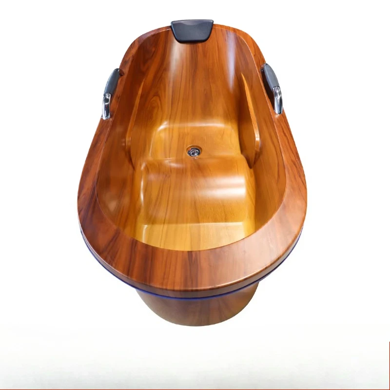 Imitation wood color bathtub 1.7 meters bathtub Household freestanding acrylic bathtub