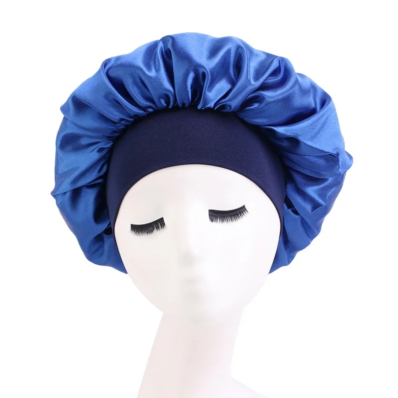 2024 New Women Satin Bonnet Hair Hat Head Wrap Elastic Band Cap Hair Care Soild Head Band Night Sleep Hat for lady