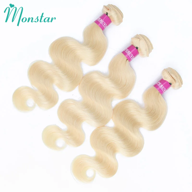 Monstar 1 3 4 Pcs Blonde 613 Color 28 30 32 34 36 Inch Long Body Wave Hair Weave Peruvian Hair Bundle Remy Human Hair Extensions