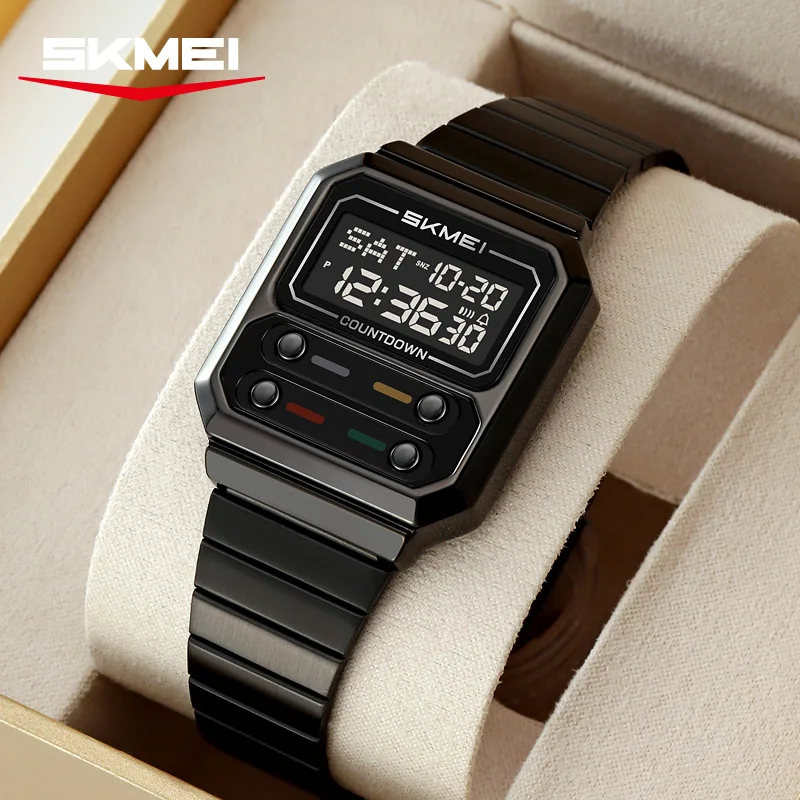 

SKMEI Fashion EL Light Digital Electronics Watches For Men Women Waterproof Stainless Steel Strip Simple Wristwatch Reloj Hombre