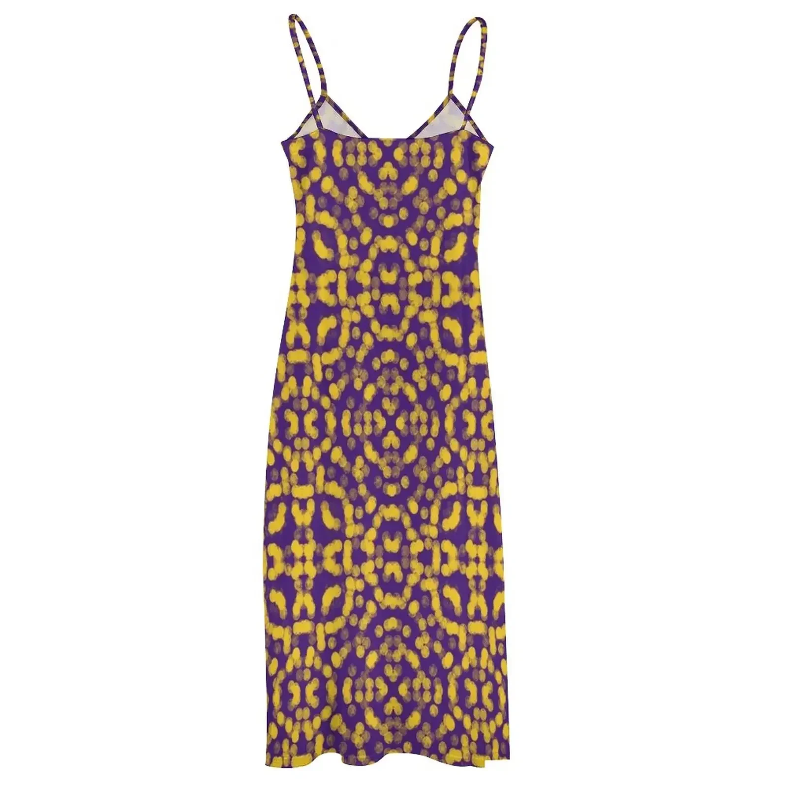 Artsy roxo e ouro amarelo jogo dayPattern vestido sem mangas vestidos casuais vestido longo feminino vestido de verão