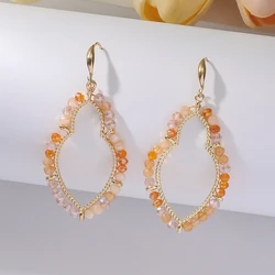 Trendy Handmade Colorful Waterdrop Crystal Beads Earrings for Women Boho Geometric Metal Drop Earrings Summer Holiday Jewelry