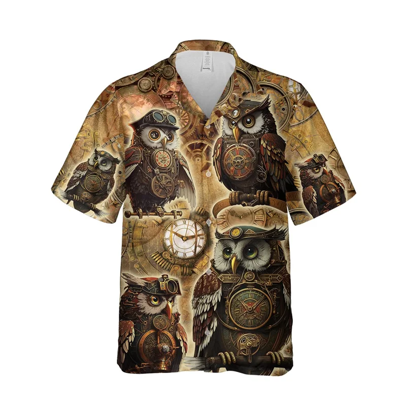 Steampunk Vintage Grafische Shirts Voor Mannen Casual Punk Dier Revers Blouse Harajuku Mode Hiphop Vrouwen Blouses Streetwear Tops