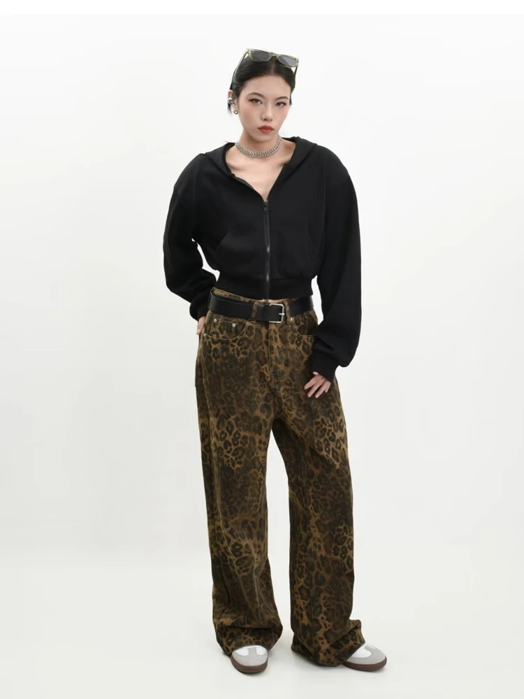 Nuovi jeans leopardati vintage pantaloni denim da donna primavera femminile pantaloni larghi casual oversize streetwear abiti Hip Hop larghi Y2K