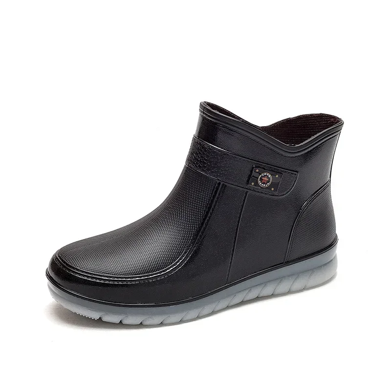 Botas de lluvia cortas antideslizantes para las cuatro estaciones para mujer, cálidas e impermeables, con cabeza grande y parte inferior gruesa, a la moda