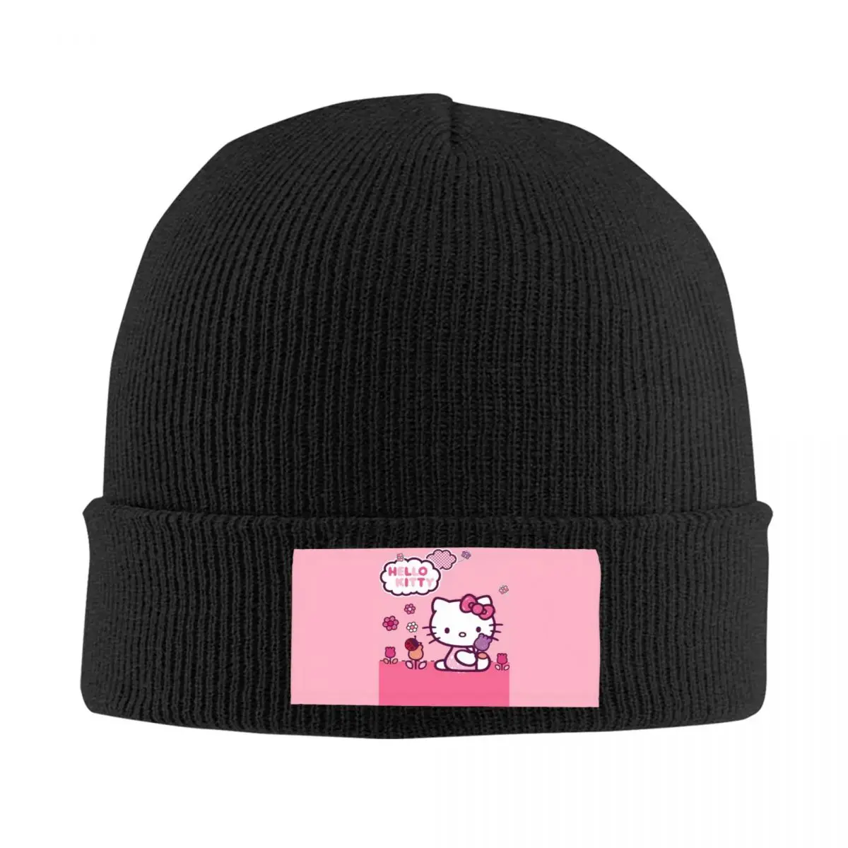 Custom Hello Kitty Manga Cat Beanie Cap Unisex Winter Warm Bonnet Homme Knit Hats Street Skullies Beanies Hats For Men Women