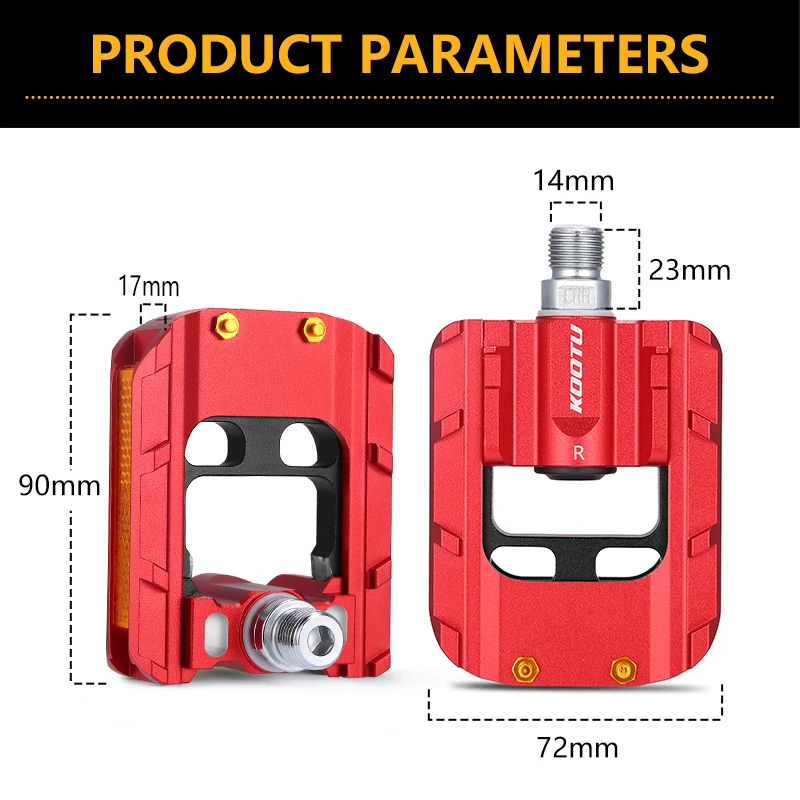KOOTU Folding Bike Pedals Full Aluminum Bicycle Pedal Red/Silver Seal Bearing Pedal for Bmx 9/16 Universal Foldable Pedal