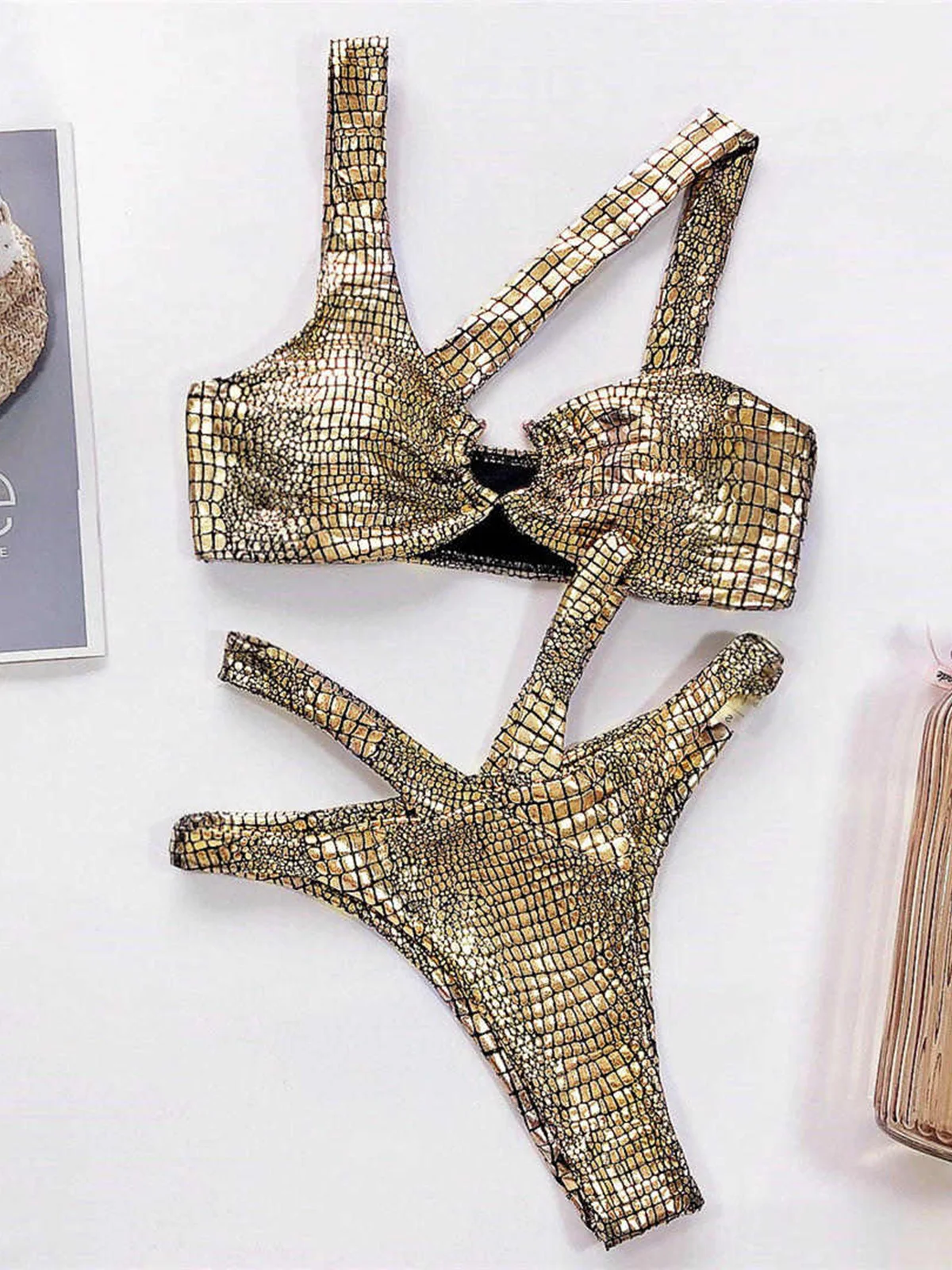 classic snakes crisscross bra-style bikini top Images... US $8.64
