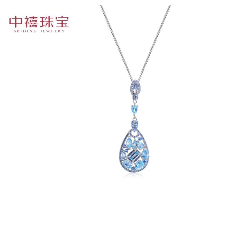 brand genuine Luxury real jewels Premium Fashion Natural Color Topaz Pendant 925 Sterling Silver Gift Necklace for Girlfriend hi