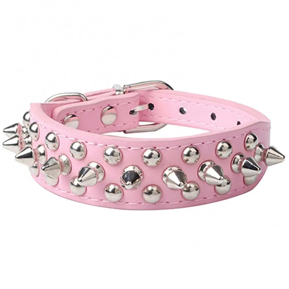 Pet Dog Rivet Collars Spiked Studded Strap Faux Leather Buckle Neck Collar Adjustable Leather Dog Collar Metal Spike Cool Punk