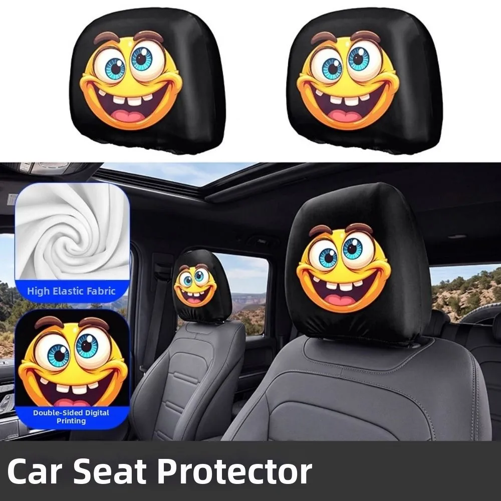 2Pcs Cartoon Car Headrest Covers Exaggerated Cool Decorations Car Pillowcase Stain-Proof Oil-Proof Soft Comfortable